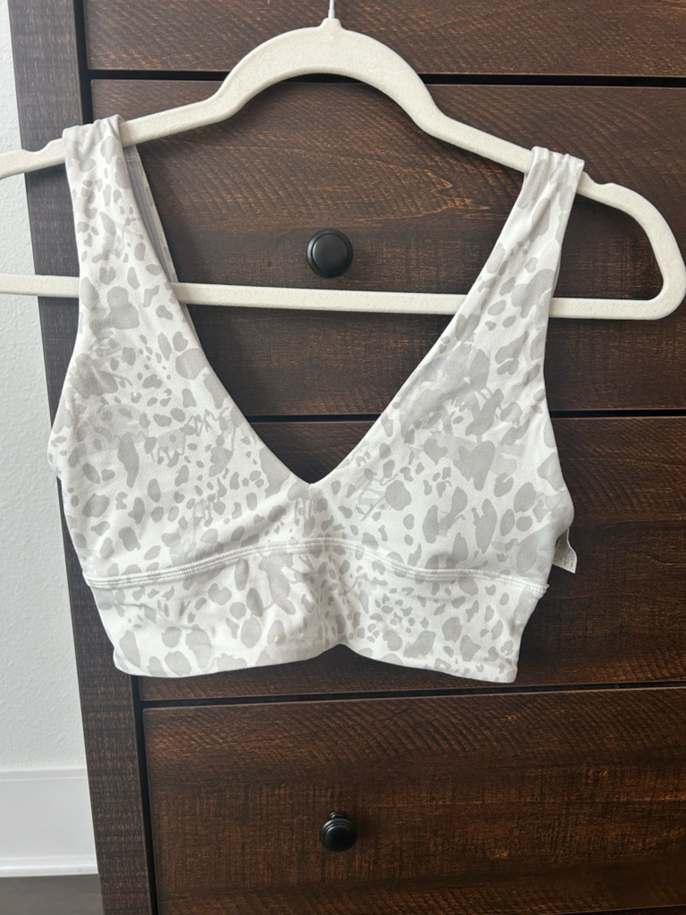 lululemon athletica Light Gray and White Leopard Print Sports Bra Top